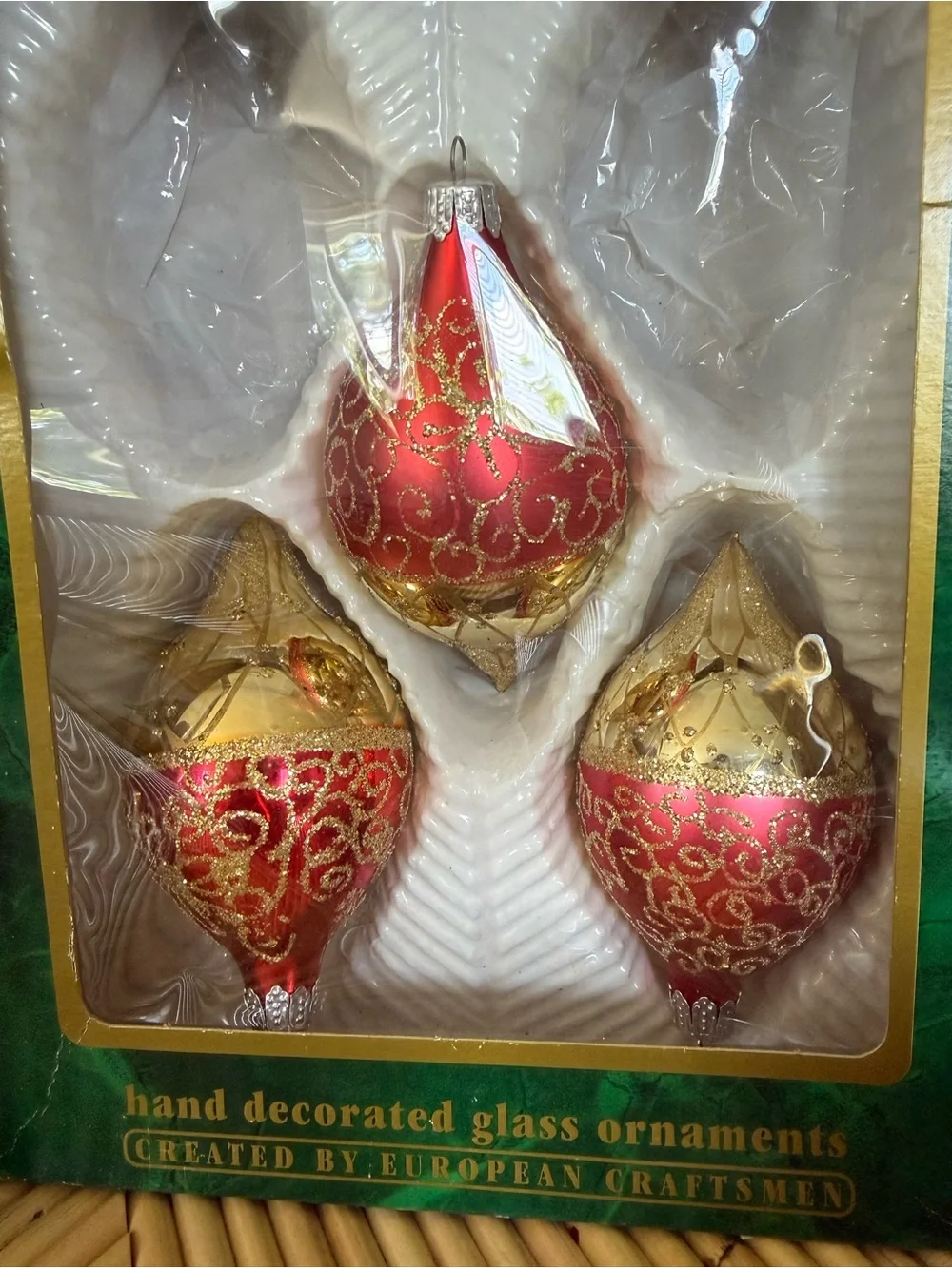 23  Red & Gold Glass Christmas Ornaments  - Baubles Faceted Finials